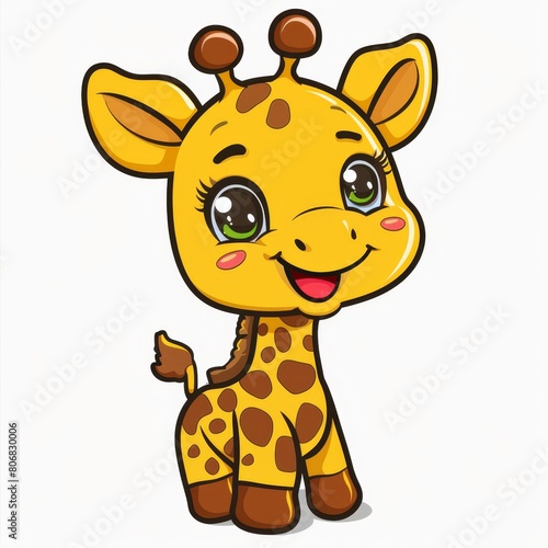   A cartoon giraffe with a big smile on its face