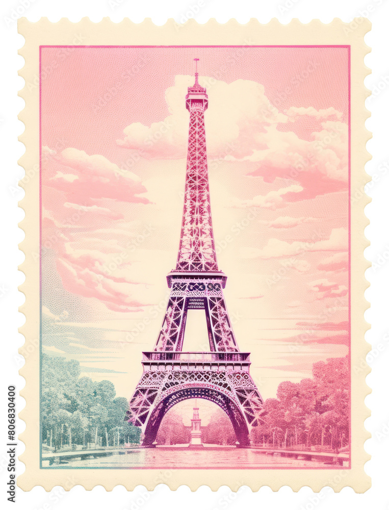 PNG  Eiffel tower Risograph style architecture postage stamp outdoors.
