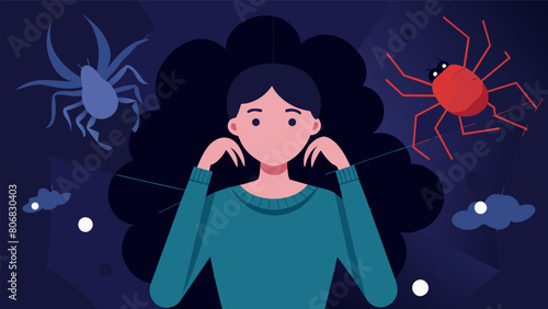 A person surrounded by a web of doubts and fears the spider of anxiety slowly closing in..