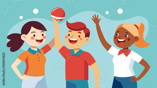 Flashing smiles and highfives between teammates showcase the camaraderie and sportsmanship present at the bocce ball championship.. Vector illustration