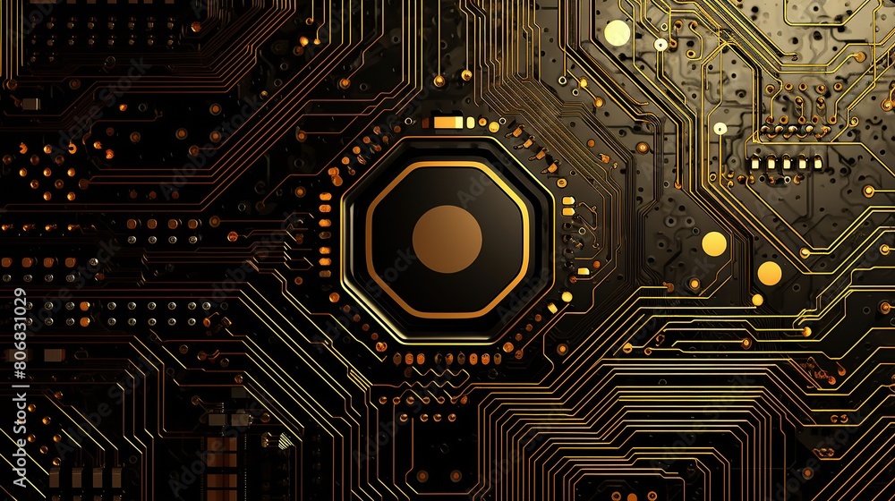 Fototapeta premium Golden Circuitry: A Technological Tapestry