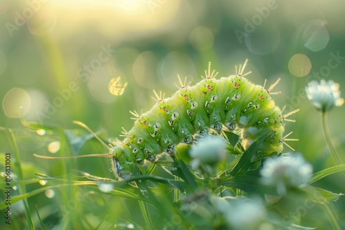 Beautiful Сaterpillar of swallowtail - Stock Image. Beautiful simple AI generated image in 4K, unique.