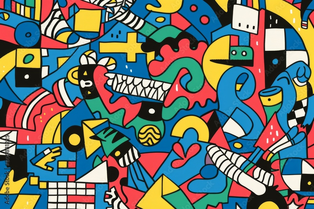 Obraz premium A front cover for a colouring book for toddlers called Shape and Pattern Playground, full of different shapes with various patterns within the shapes
