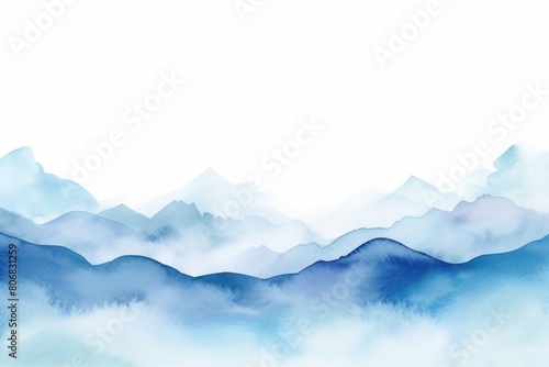 Sky Blue tones watercolor mountain range on white background with copy space display products blank copyspace for design text photo website web banner  © Lenhard