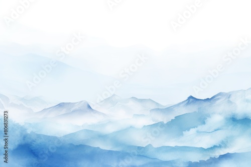 Sky Blue tones watercolor mountain range on white background with copy space display products blank copyspace for design text photo website web banner 