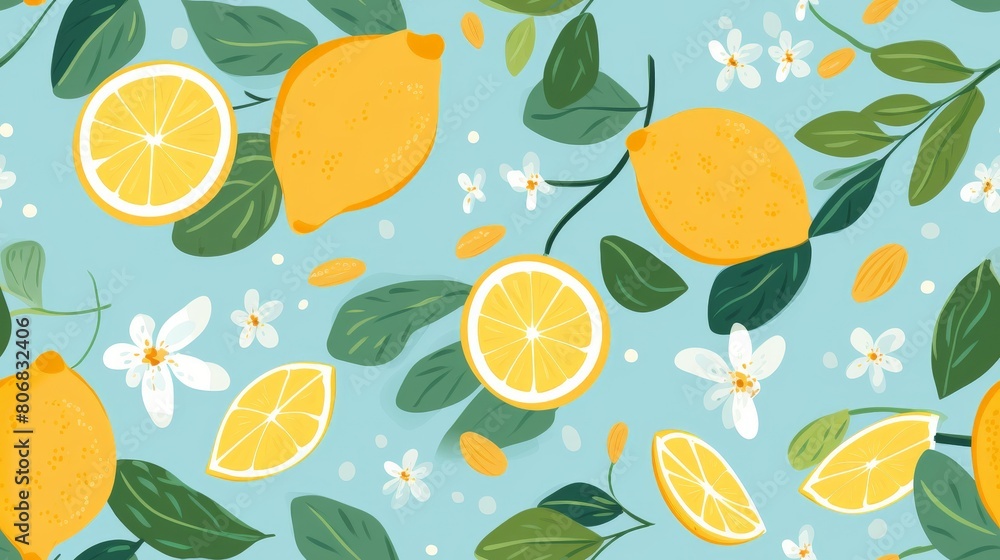 Seamless patterns with lemons and leaves. Seamless patterns with lemons and leaves.