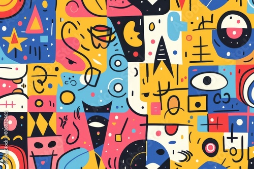 A front cover for a colouring book for toddlers called Shape and Pattern Playground, full of different shapes with various patterns within the shapes