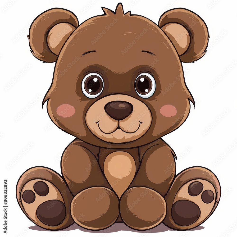 Obraz premium A brown bear sits on the ground, its eyes wide and expressing sadness