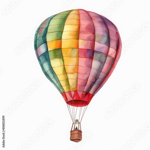A small watercolor of a hot air balloon soaring, isolated with a white background