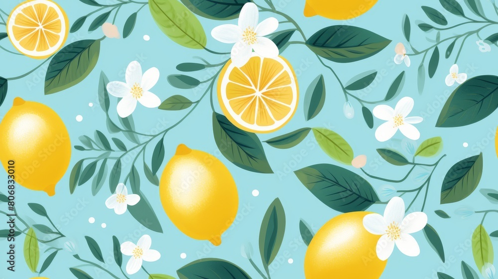 Seamless patterns with lemons and leaves. Seamless patterns with lemons and leaves.