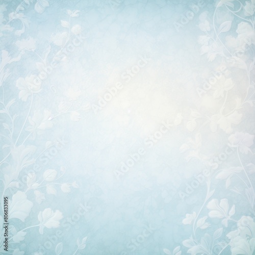 Sky Blue soft pastel color background parchment with a thin barely noticeable floral ornament, wallpaper copy space, vintage design blank 