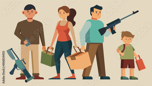 A family stocking up on firearms and ammunition convinced that societal breakdown is imminent and they must protect themselves from potential looters..