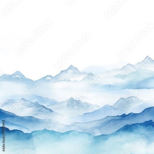 Sky Blue tones watercolor mountain range on white background with copy space display products blank copyspace for design text photo website web banner  © Lenhard