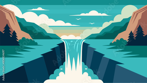A rushing waterfall everchanging and yet constant captures the Stoic approach to accepting the ebb and flow of life.. Vector illustration