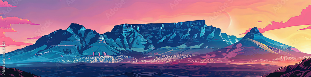 Obraz premium Summit Serenity - Table Mountain Illustration
