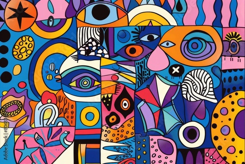 A front cover for a colouring book for toddlers called Shape and Pattern Playground, full of different shapes with various patterns within the shapes