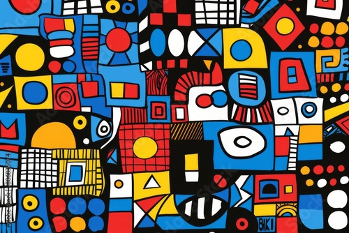 A front cover for a colouring book for toddlers called Shape and Pattern Playground, full of different shapes with various patterns within the shapes