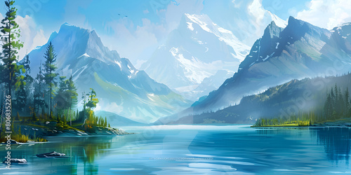 Landscape with Water and Trees  Serene Nature Scene with Tranquil Lake  Lush Greenery  and Reflections  Peaceful Forest and Waterfront View  Generative AI  