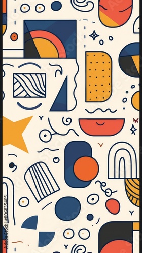 A front cover for a colouring book for toddlers called Shape and Pattern Playground, full of different shapes with various patterns within the shapes