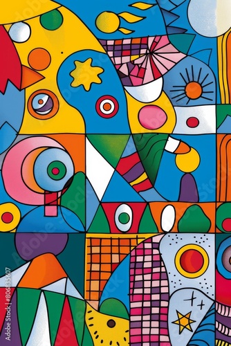 A front cover for a colouring book for toddlers called Shape and Pattern Playground, full of different shapes with various patterns within the shapes