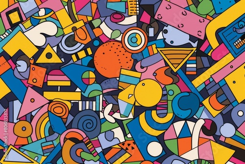 A front cover for a colouring book for toddlers called Shape and Pattern Playground, full of different shapes with various patterns within the shapes