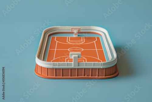 A tiny sports arena, ingeniously designed to showcase competitive spirit, displayed as a model isolated on a solid color background