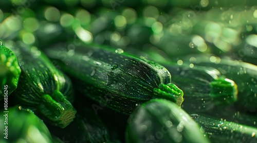 Fresh Green Zucchinis with Dew