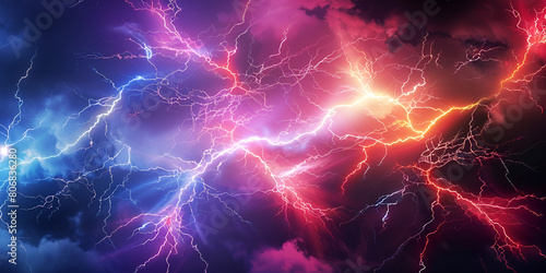 Lightning Strike Colored, Dynamic Energy Discharge in Electric Blue, 3D Rendering Element of Nature's Power, Vibrant Atmospheric Phenomenon, Generative AILightning Strike Colored 3D Rendering Elemen