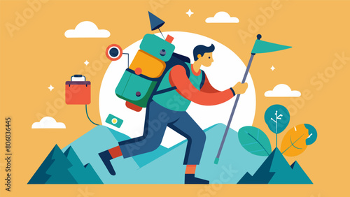 The climber is equipped with a sy backpack filled with the tools of Stoicism reason logic and selfdiscipline necessary for the journey towards virtue.. Vector illustration