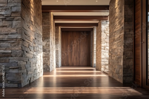 the corridor of a hotel room, a closet stands, offering a convenient storage solution for guests during their stay.