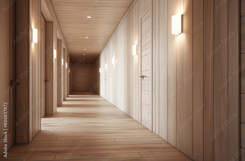 the corridor of a hotel room, a closet stands, offering a convenient storage solution for guests during their stay.