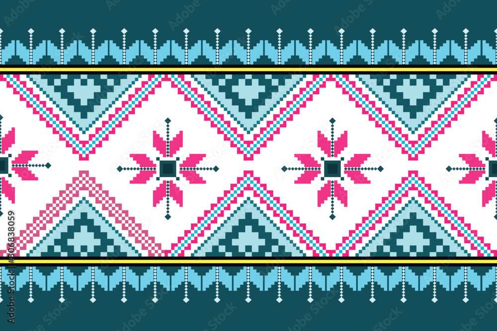 A blue and white striped pattern with pink and blue flowers. The pattern is very intricate and detailed. A blue and white striped pattern with pink and blue flowers. The pattern is very intricate and detailed.