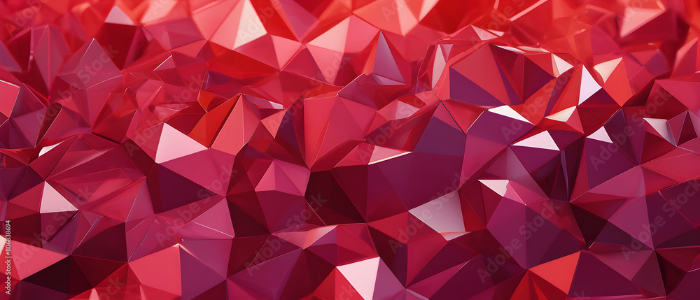 Fototapeta premium Abstract Magenta to Red Low Poly Crystal Pattern Background