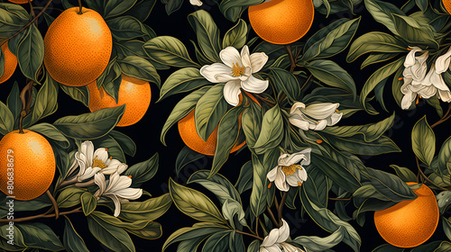 Fototapeta Naklejka Na Ścianę i Meble -  Digital orange blossom print pattern abstract graphic poster background