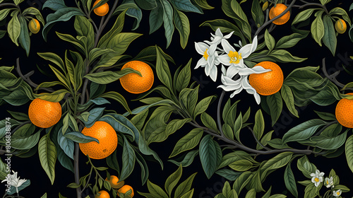 Digital orange blossom print pattern abstract graphic poster background