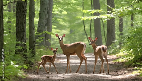 A Doe Leading Her Fawn Through The Woods