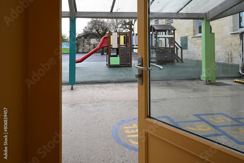 open door to a game in a playground in a school