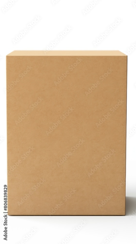 Tan tall product box copy space is isolated against a white background for ad advertising sale alert or news blank copyspace for design text photo website 