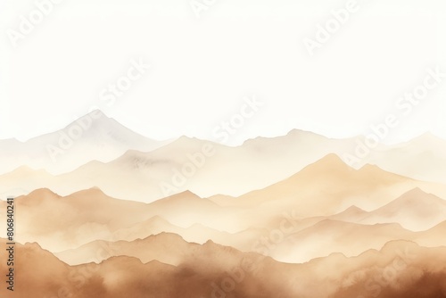 Tan tones watercolor mountain range on white background with copy space display products blank copyspace for design text photo website web banner 
