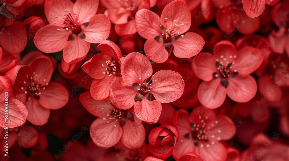 A cluster of red flowers, surrounded by more red flowers A cluster of red flowers, surrounded by more red flowers