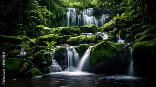 Beautiful waterfall in the forest  long exposure  panoramic view