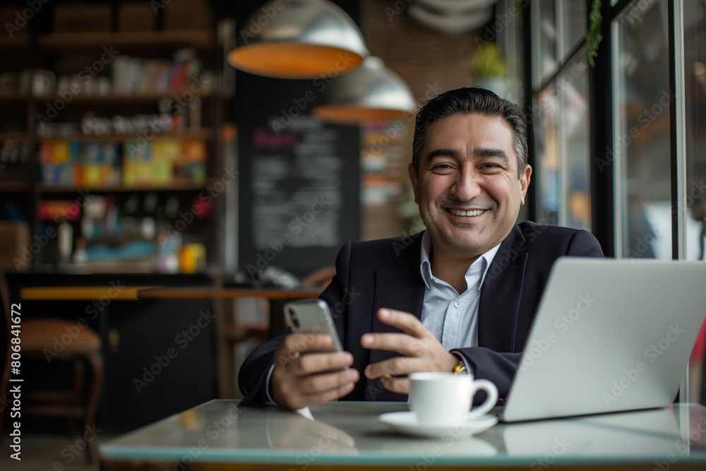 Happy Businessman Enjoying Coffee Break