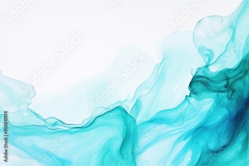 Teal background abstract water ink wave, watercolor texture blue and white ocean wave web, mobile graphic resource for copy space text backdrop 