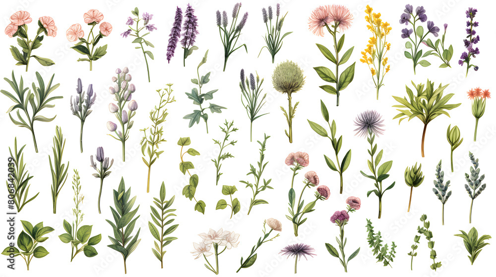 Obraz premium Digital watercolor herbs clip art set print pattern flower abstract graphic poster background