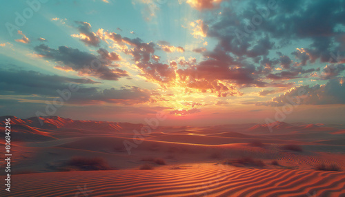 Recreation of dunes in the desert at sunset