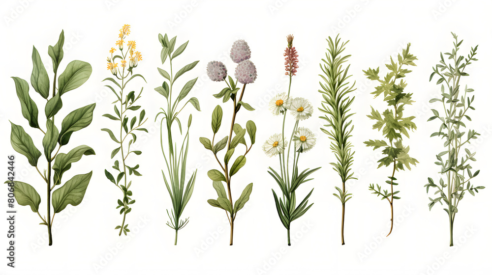 Fototapeta premium Digital watercolor herbs clip art set print pattern flower abstract graphic poster background