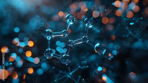 Animated molecular structure model on dark background with glass crystal nano research. Concept Molecular Structure, Animated Model, Dark Background, Glass Crystal, Nano Research photo