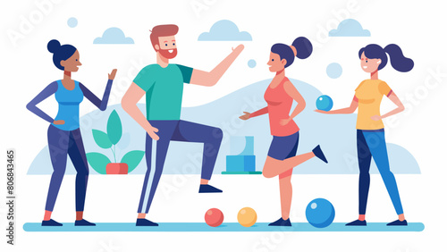 Our certified trainers will guide you through a series of exercises designed to improve your overall body balance.. Vector illustration