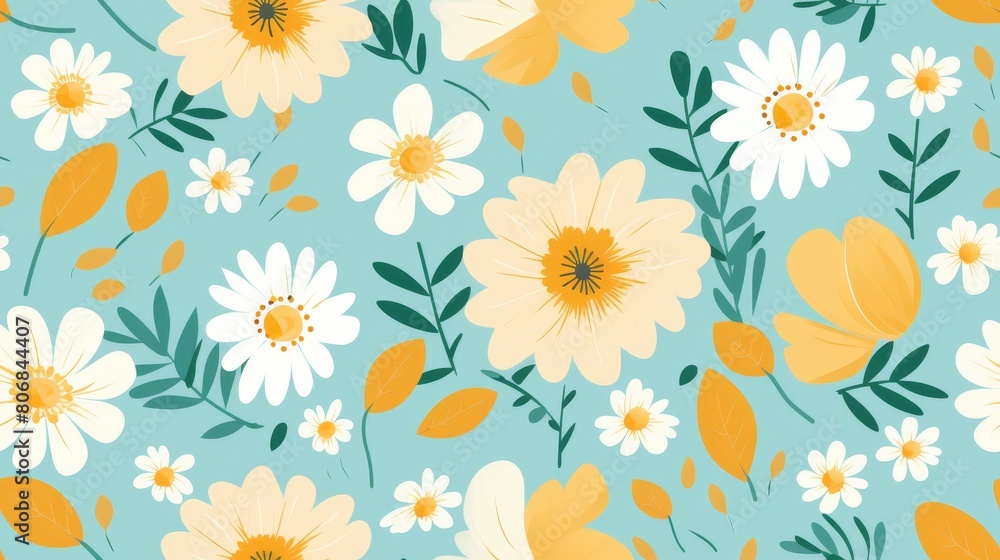 Floral Background of cute hippie daisy seamless pattern.