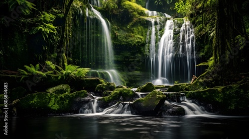 Beautiful waterfall in the forest. Long exposure. Panoramic view. © Michelle